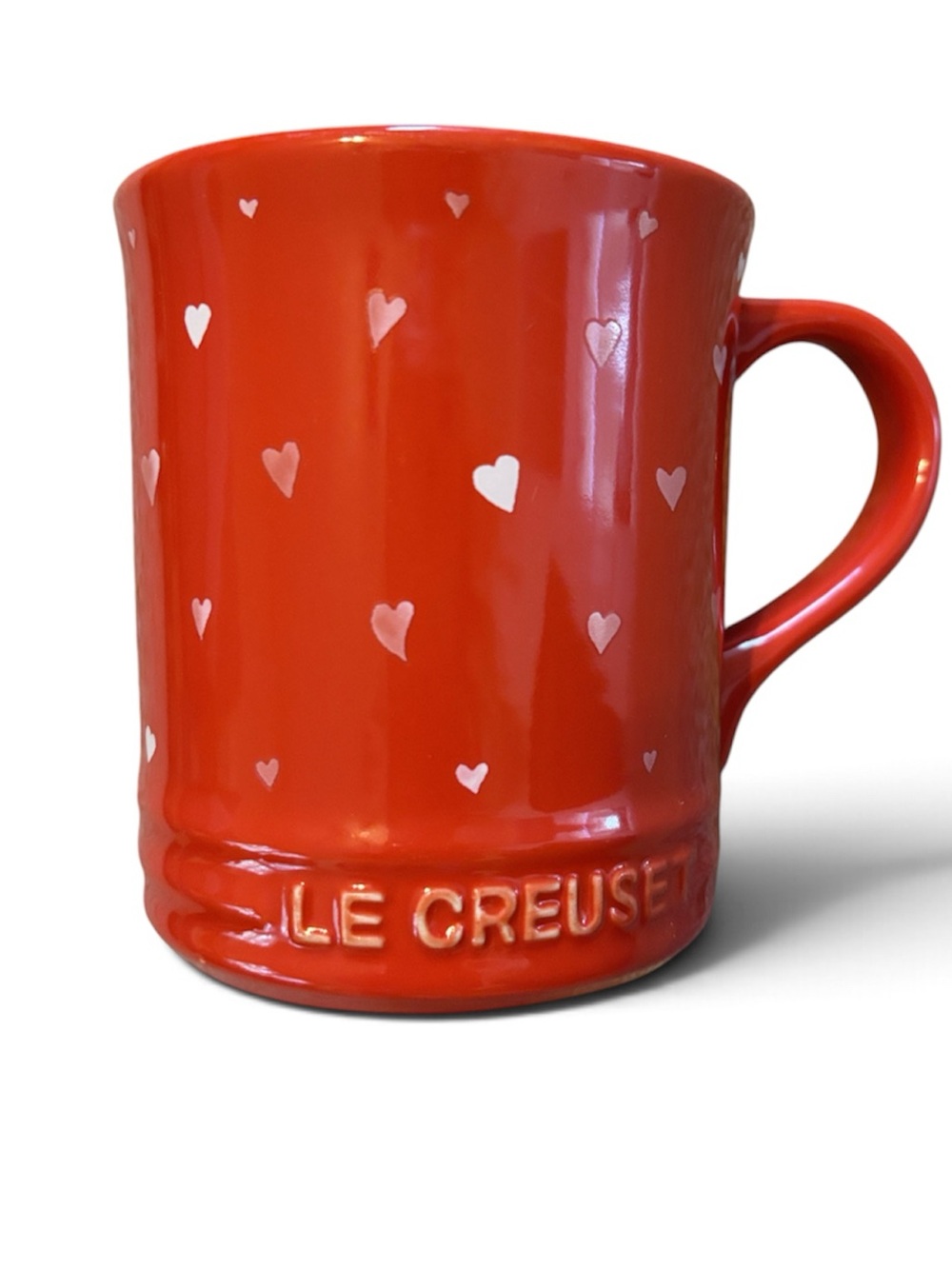 Le Creuset L'Amour Collection Mug 14 Oz Hearts Stoneware Cup Cerise Red